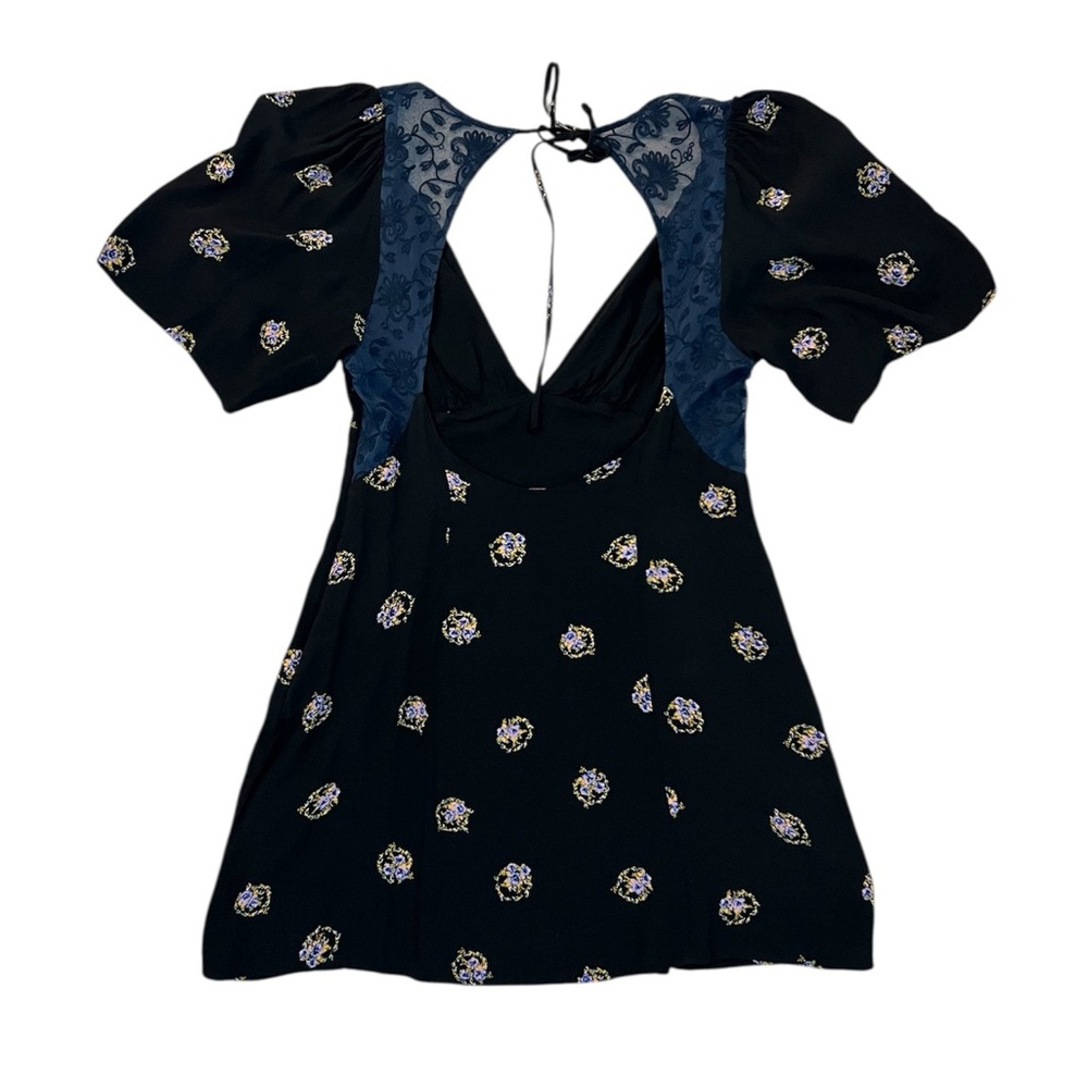 Free People Open Back Black Navy Lace Mini Dress Feminine Whimsigoth Size 8 - Picture 2 of 6